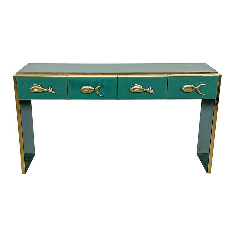 Green Glass Console With Four Drawers, 1980s photo buy