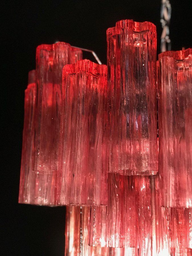 photo vinterior Red Coral Murano Glass Tronchi Chandeliers, 1970, Set Of 2