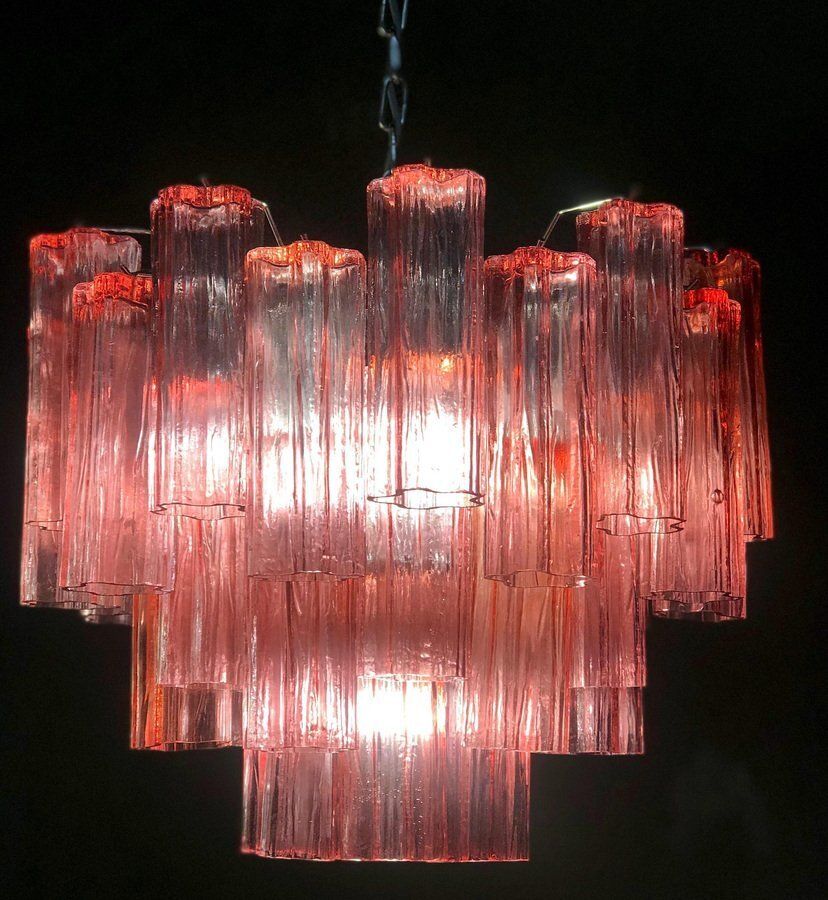 photo vintage Red Coral Murano Glass Tronchi Chandeliers, 1970, Set Of 2