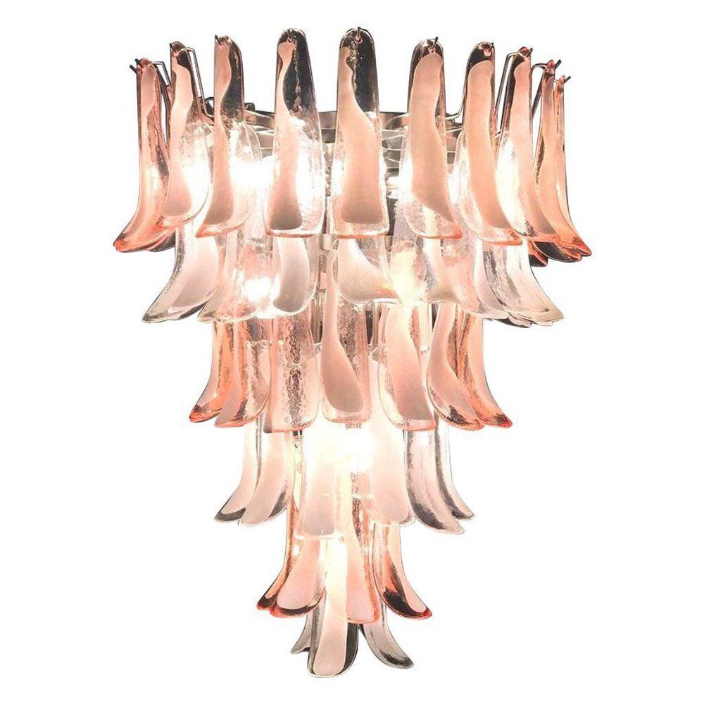 Sumptuous Pink And White Petal Murano Glass Chandelier, Italy, 1980s