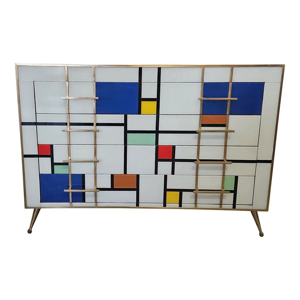 Mondrian Style Four Drawer Dresser In Murano Glass, 1980s