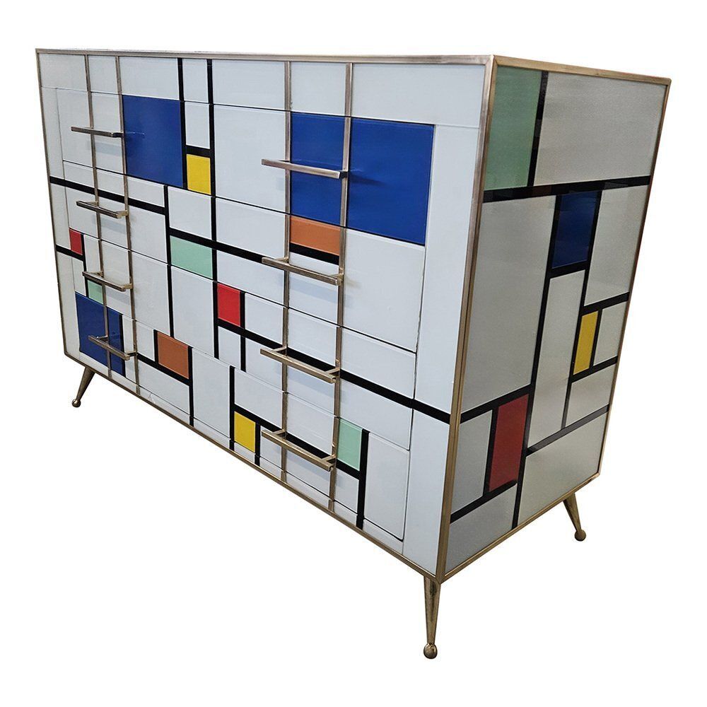 Mondrian Style Four Drawer Dresser In Murano Glass, 1980s photo furniture