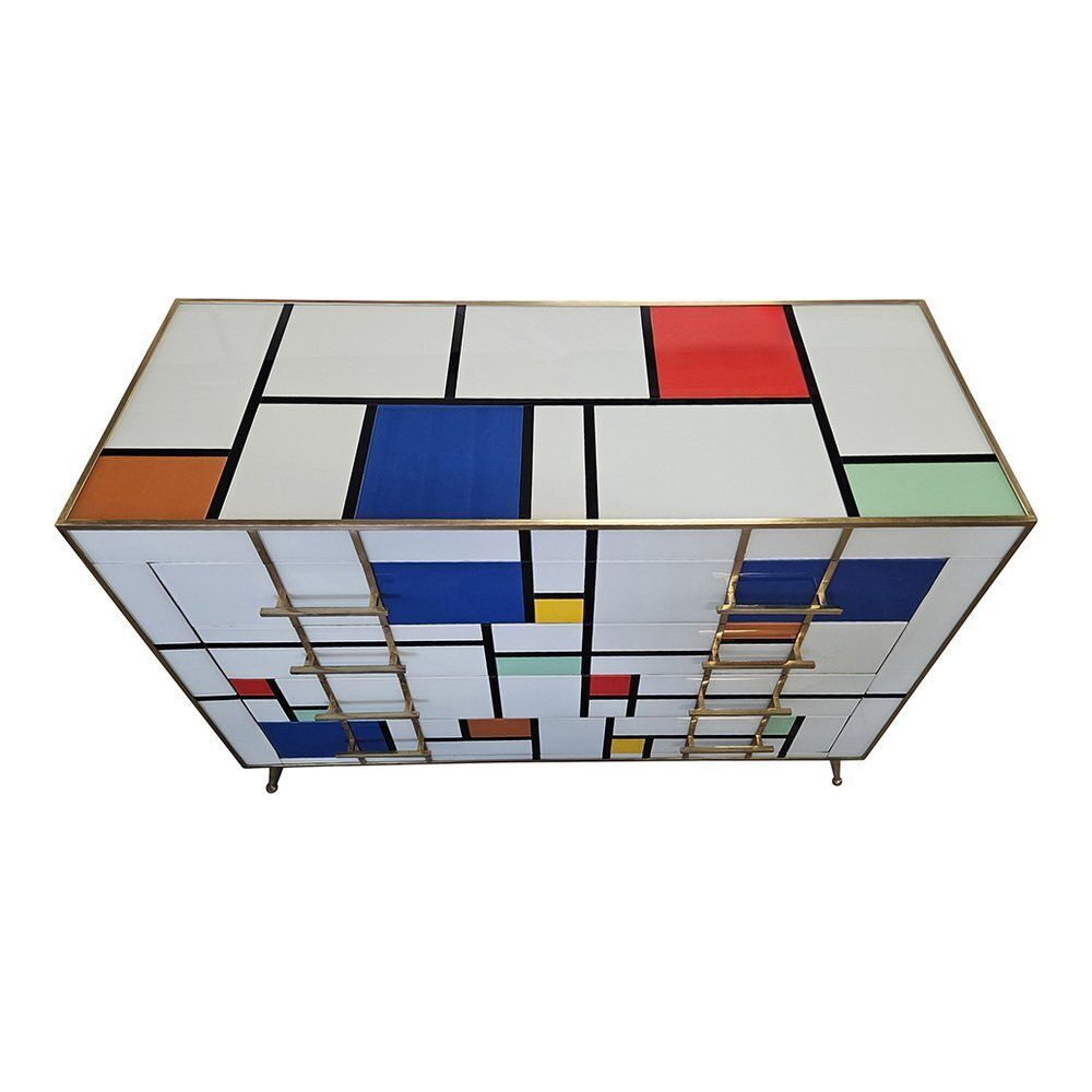Mondrian Style Four Drawer Dresser In Murano Glass, 1980s photo vinterior