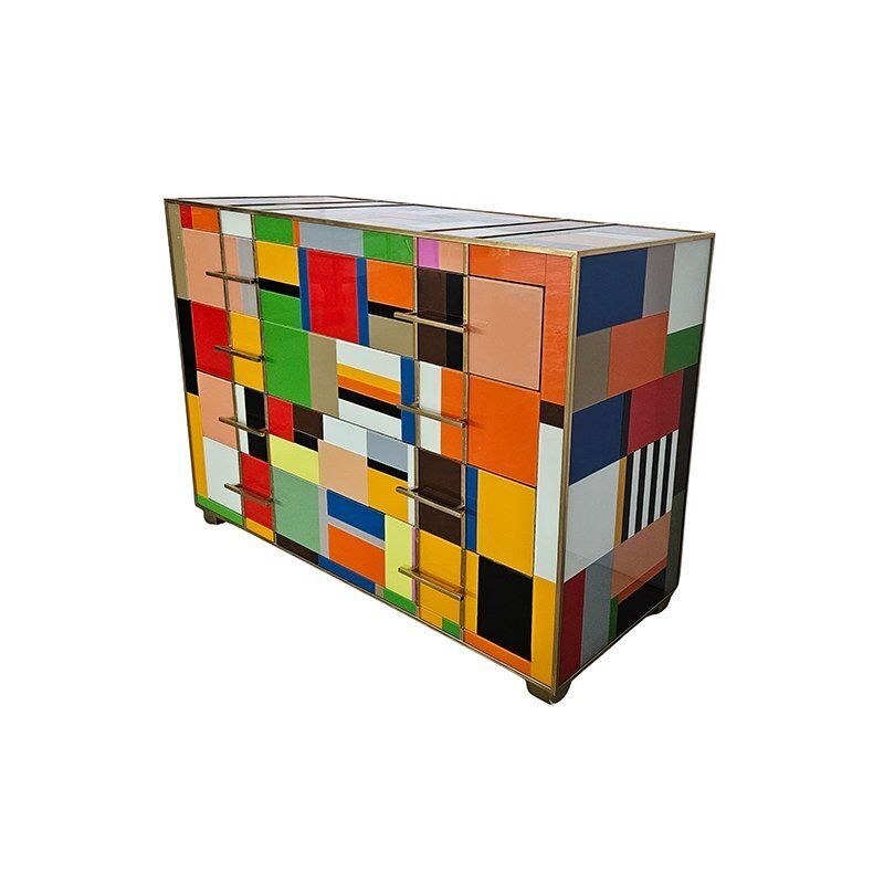 Dresser With 4 Drawers In Colored Glass, 1980s photo for sale