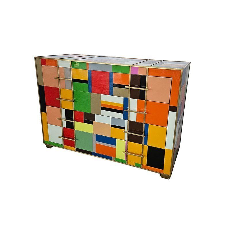 Dresser With 4 Drawers In Colored Glass, 1980s photo Furniture