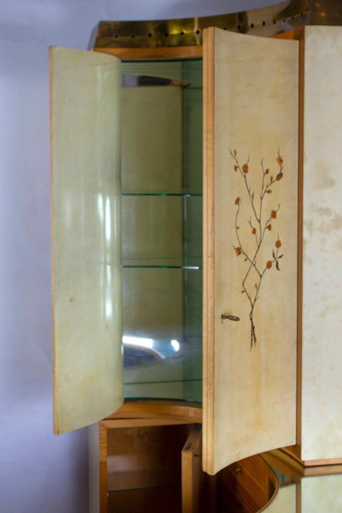 12474.0 Mid Century Italian Chinoiserie Cocktail Bar And Stools Attributed To Osvaldo Borsani, 1970s, Set Of 3 photo