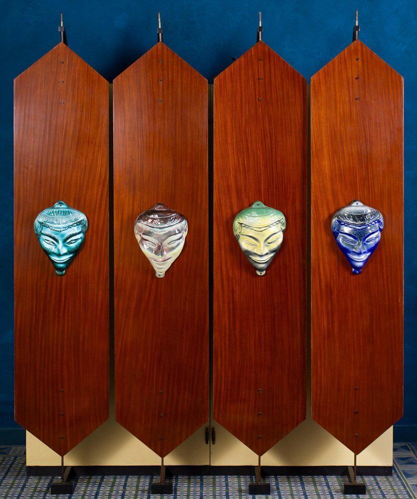Mid Century Wardrobe With Ceramic Masks, Italy, 1950s photo furniture