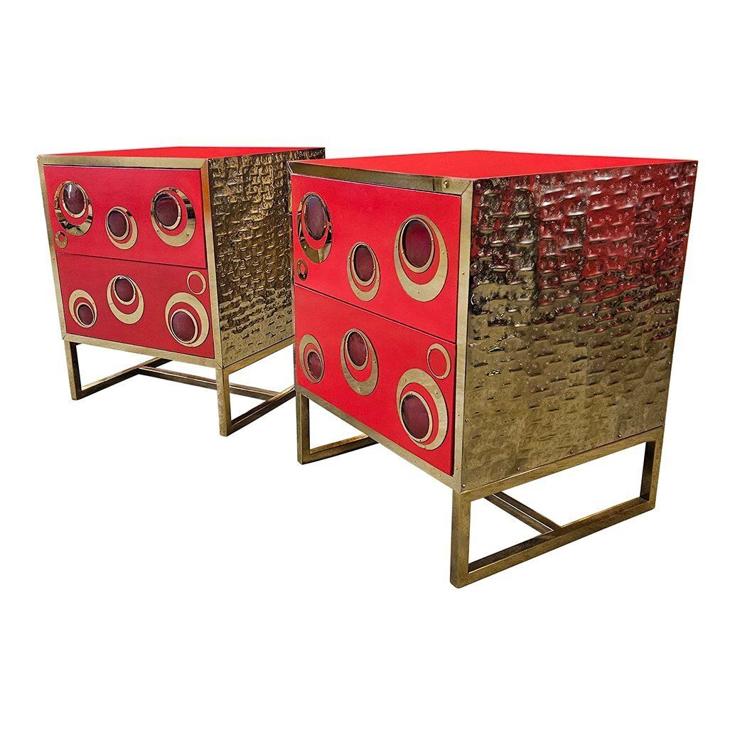 Glass And Brass Bedside Tables, 1980s, Set Of 2 photo 5252.0