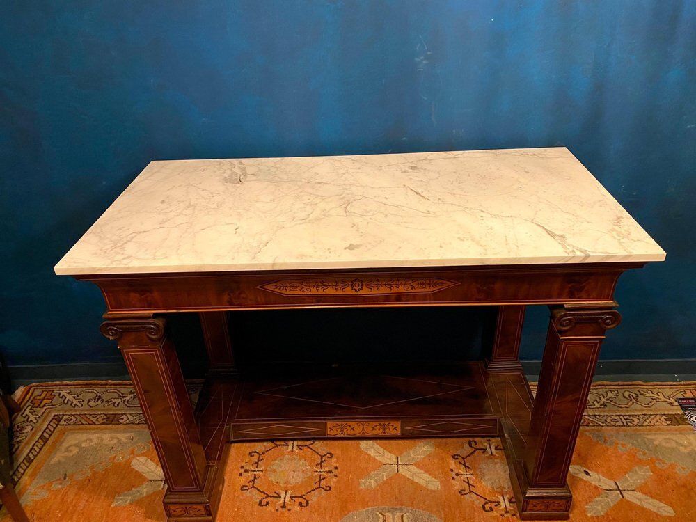 19th Century French Charles X Carrara Marble Top Console Tables, Set Of 2 photo furniture