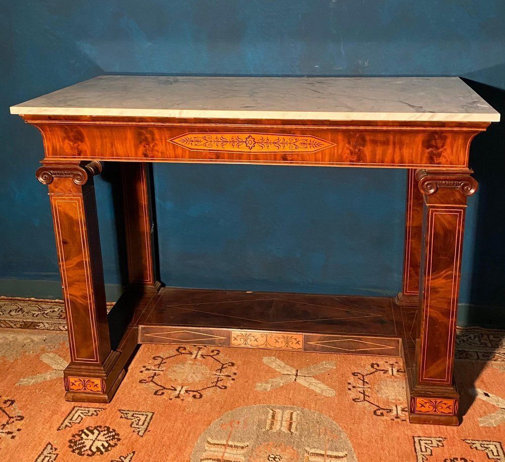 19th Century French Charles X Carrara Marble Top Console Tables, Set Of 2 photo vinterior