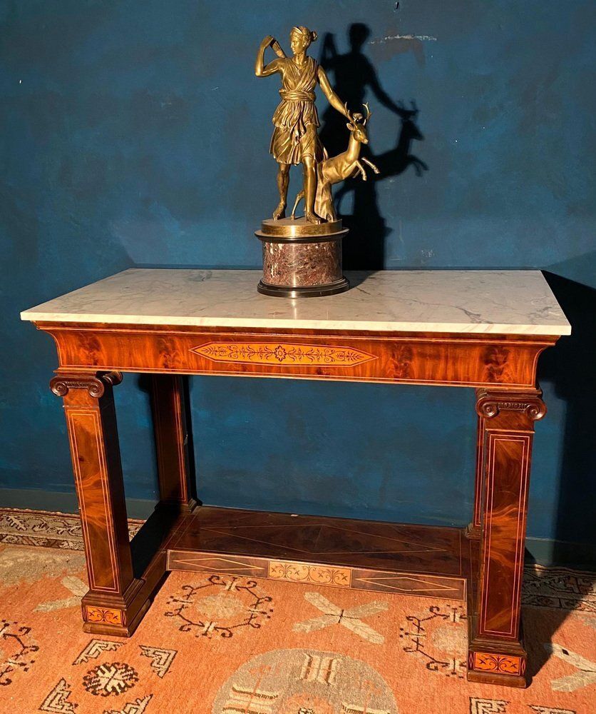 photo furniture 19th Century French Charles X Carrara Marble Top Console Tables, Set Of 2