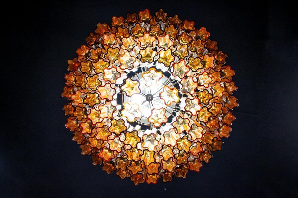 Large Modern Gold Amber Color Murano Glass Chandelier Or Flush Mount, 1970 photo vinterior