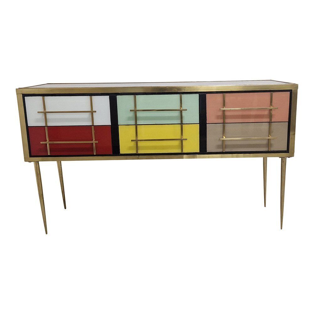 Multicolor Glass Dresser With Drawers, 1980s