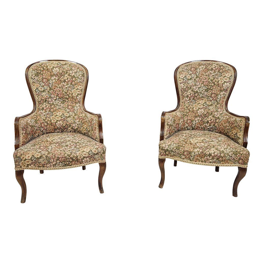 Set Of Wooden Armchairs With Floral Fabric photo furniture