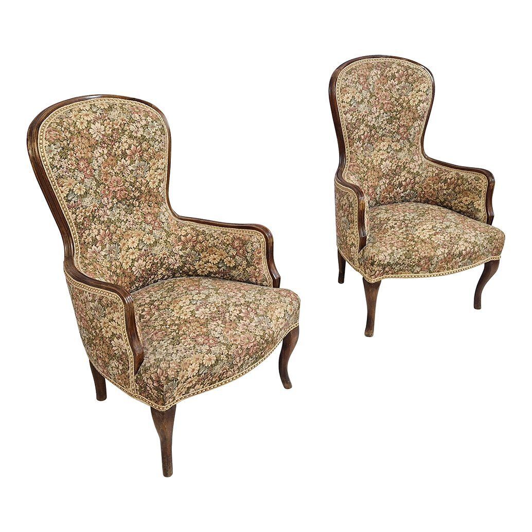 Set Of Wooden Armchairs With Floral Fabric photo 1474.0