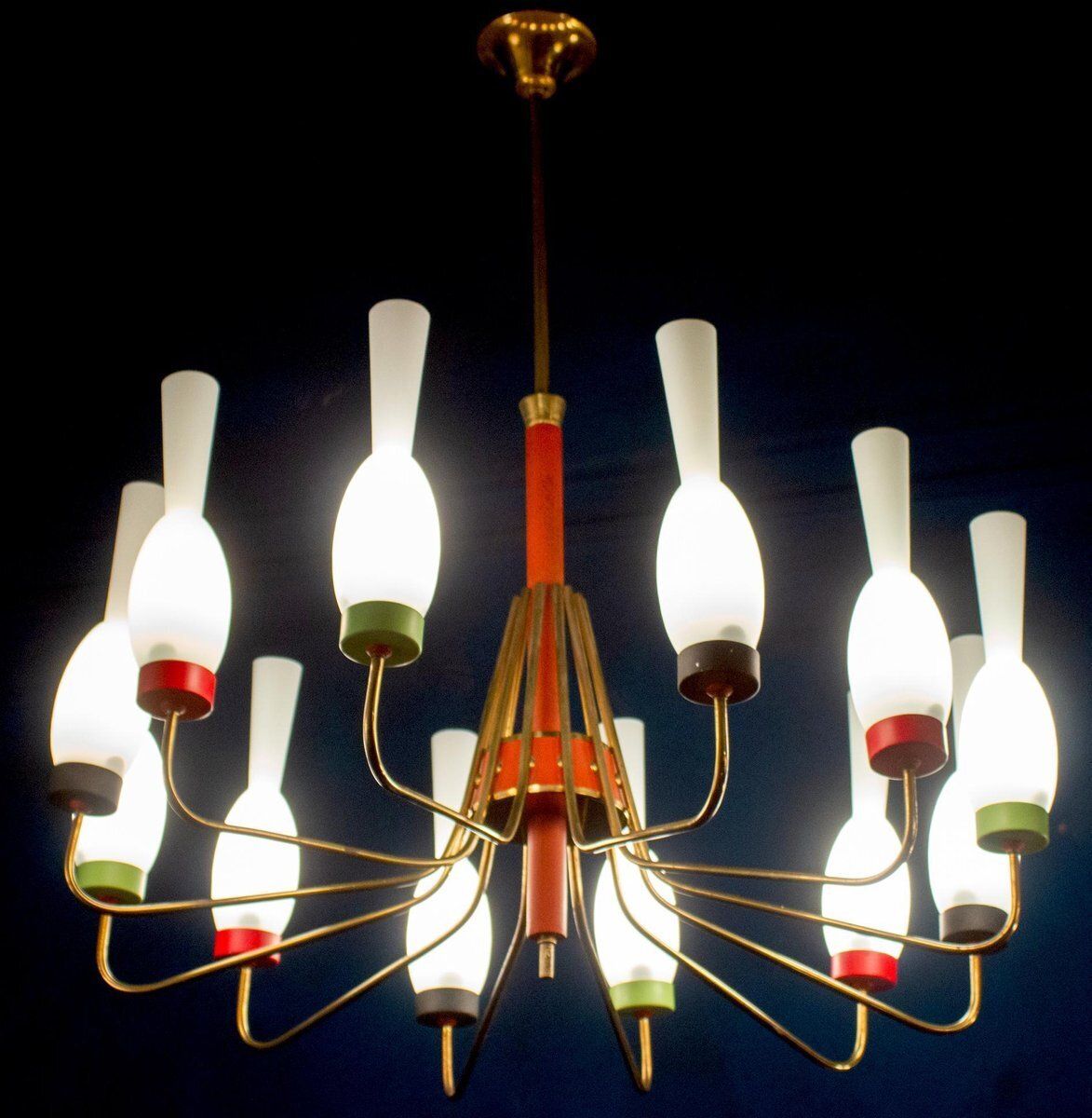 Brass And Murano Glass Chandelier From Stilnovo, Italy, 1950s photo for sale