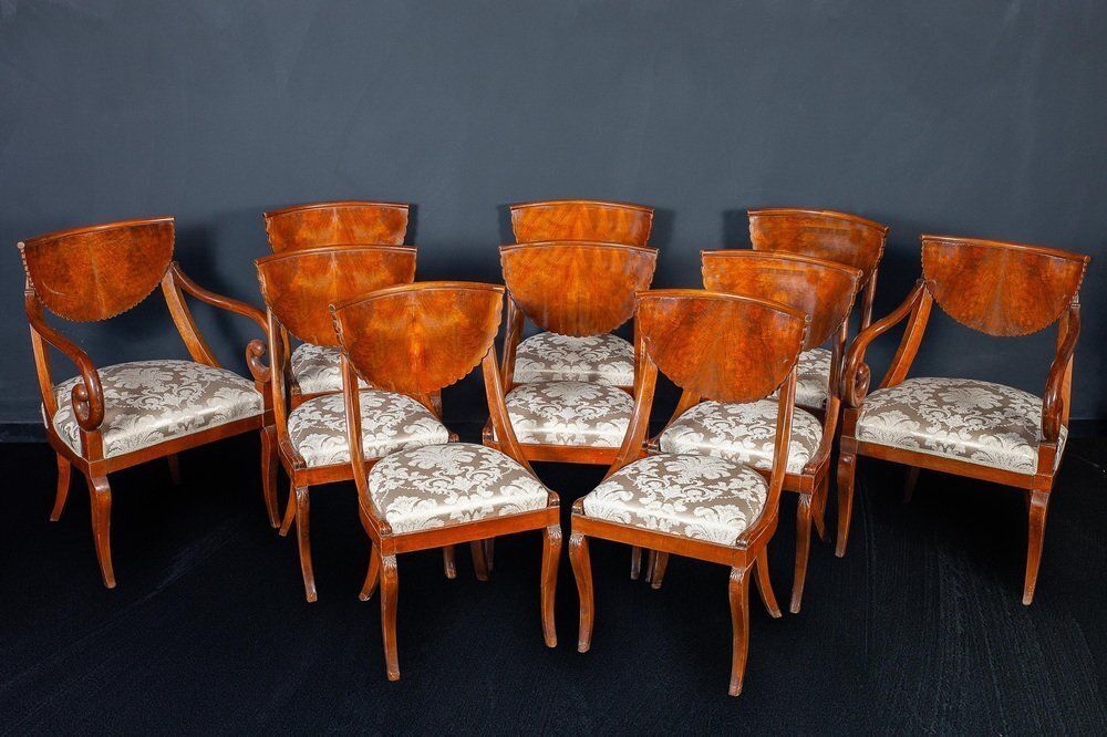 photo vintage Italian Dining Chairs Including 2 Armchairs, 1790s, Set Of 10