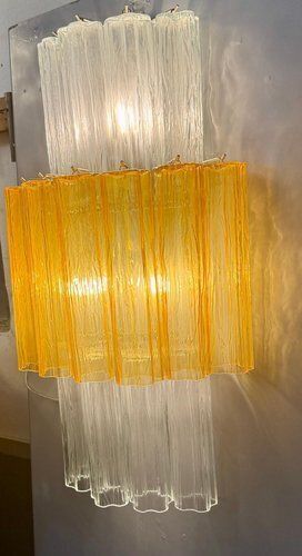 photo furniture Large Amber And Clear Murano Glass Sconces, 1990, Set Of 2
