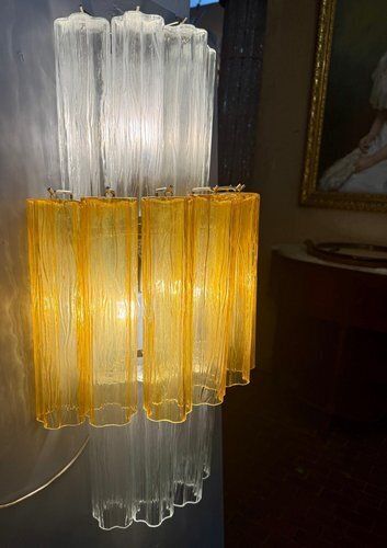 Lighting Large Amber And Clear Murano Glass Sconces, 1990, Set Of 2 photo