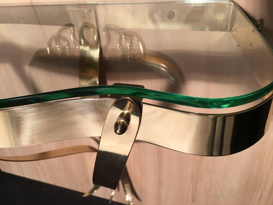 Brass Mirror With Small Console Table In The Style Of Gio Ponti, 1950s, Set Of 2 photo Home Decor