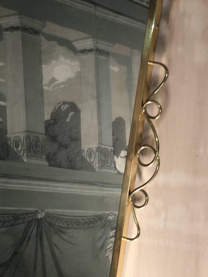 Brass Mirror With Small Console Table In The Style Of Gio Ponti, 1950s, Set Of 2 photo 4252.0