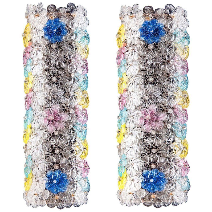 Venetian Glass Flower Sconces, 1950s, Set Of 2
