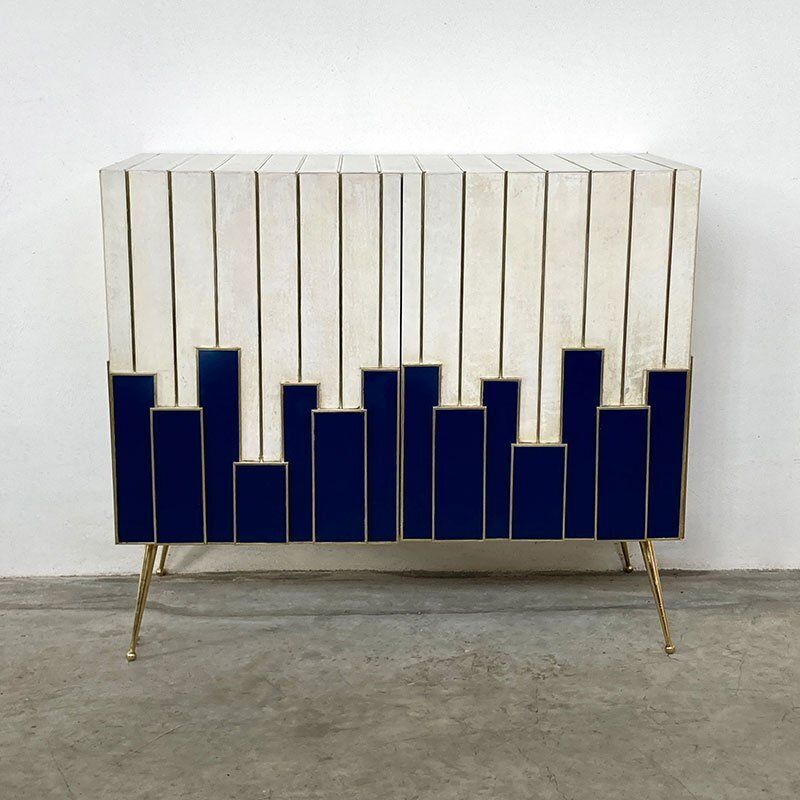 Cabinet With Two Doors In Blue Glass And Natural Parchment, 1980s photo 4919.0