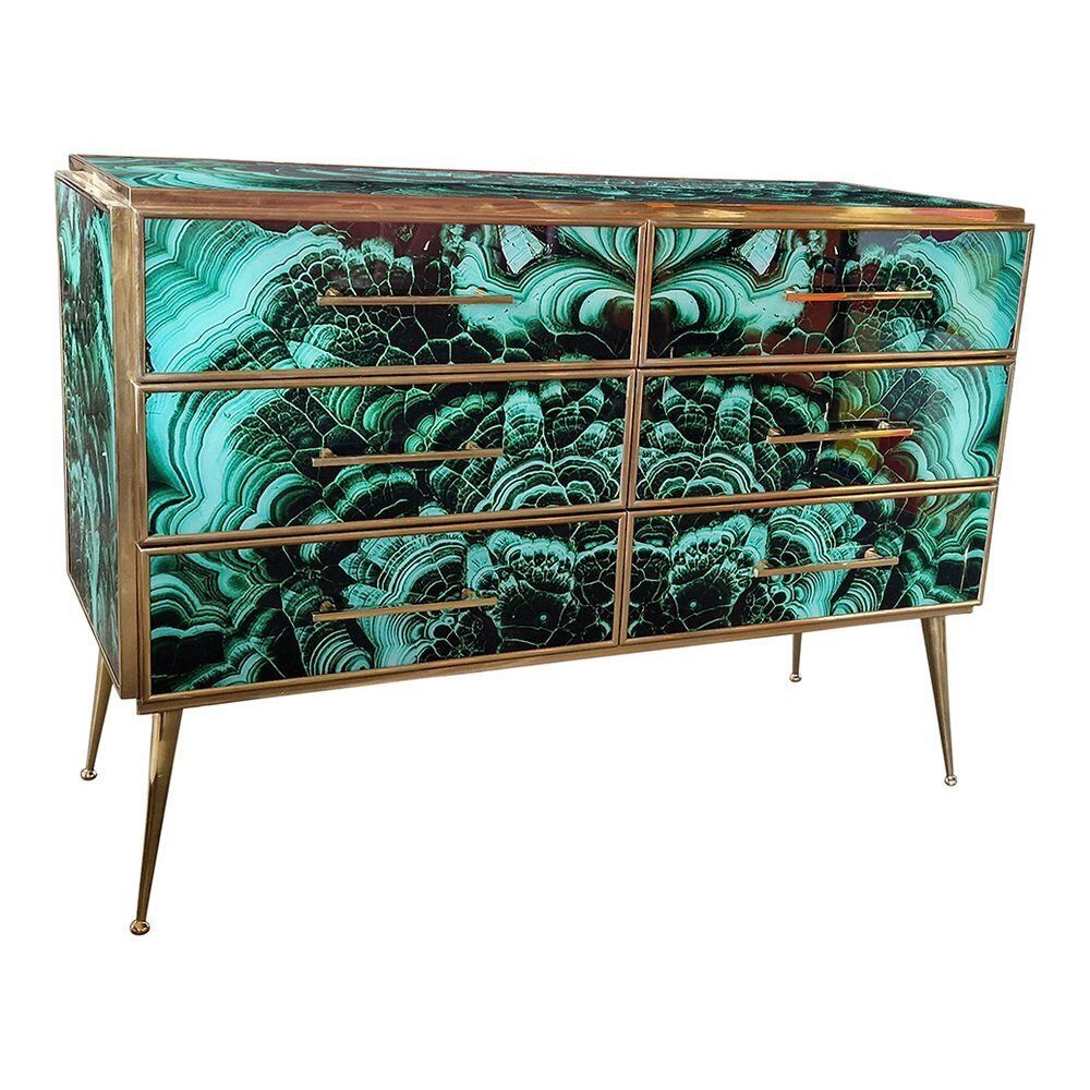 Wooden Dresser In Malachite Glass With Six Drawers, 1980s photo vintage