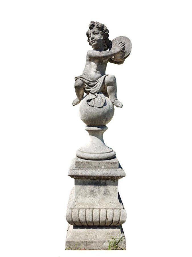 Italian Putto Stone Garden Statues Representing Musicians, Set Of 2 photo buy