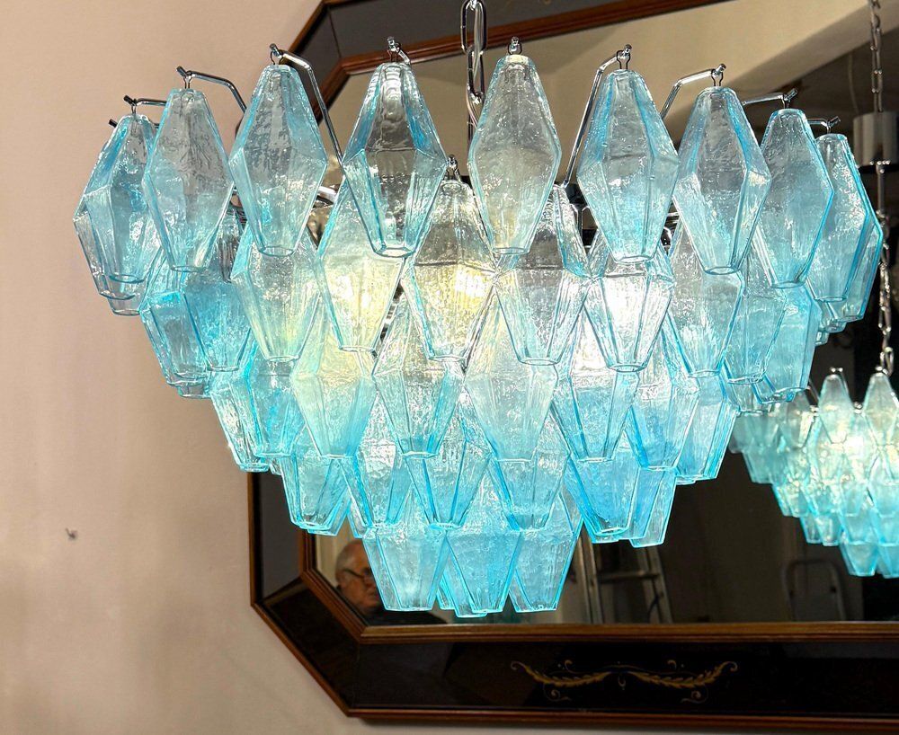 Light Blue Murano Glass Chandeliers From Poliedri, 1990s, Set Of 2 photo 9590.0