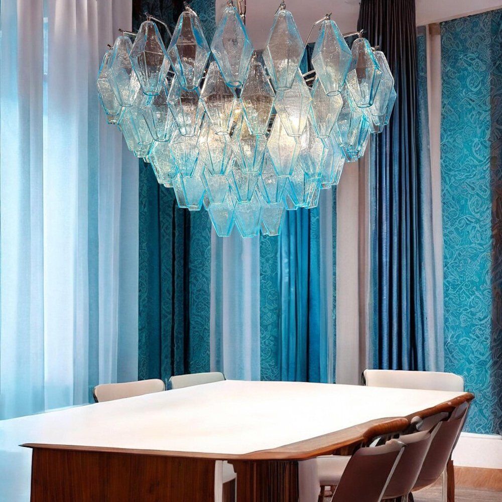 photo for sale Light Blue Murano Glass Chandeliers From Poliedri, 1990s, Set Of 2