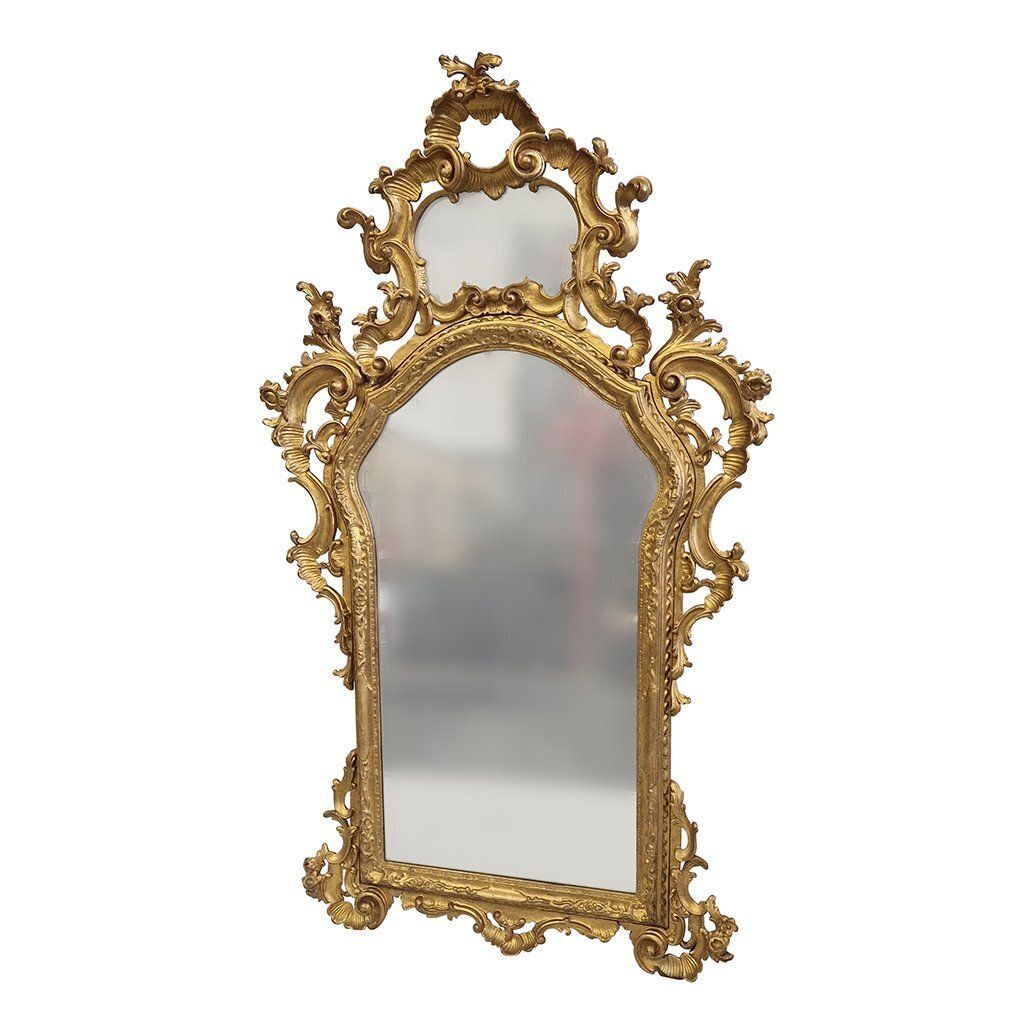 Large Venetian Louis XV Style Mirror In Carved And Gilded Wood, 1980s photo for sale