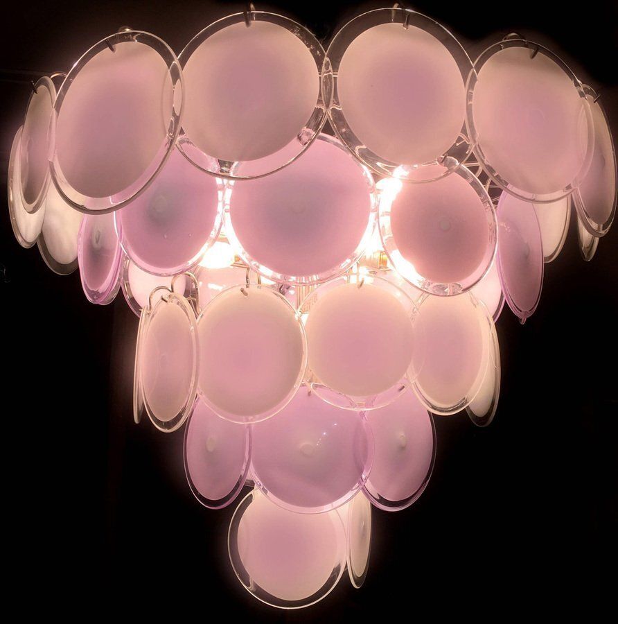 Pink Murano Glass Disc Chandelier, Italy, 1970s photo for sale