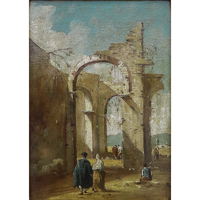 Giacomo Guardi, Capriccio With Roman Arches, 1700s 1800s, Oil On Canvas photo vinterior