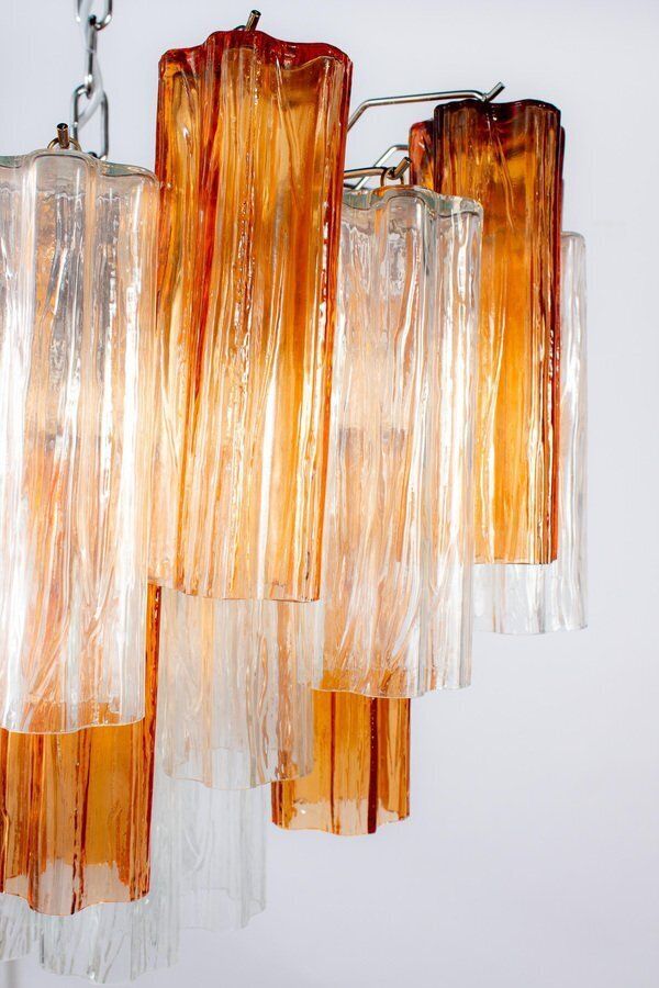Murano Gold And Ice Glass Tronchi Chandeliers, 1970s, Set Of 2 photo vintage