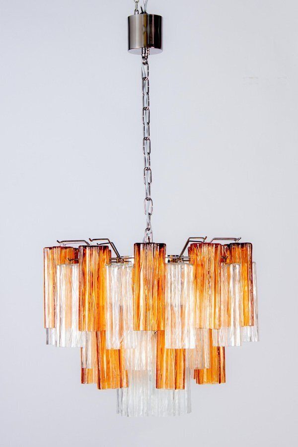 6291.0 Murano Gold And Ice Glass Tronchi Chandeliers, 1970s, Set Of 2 photo