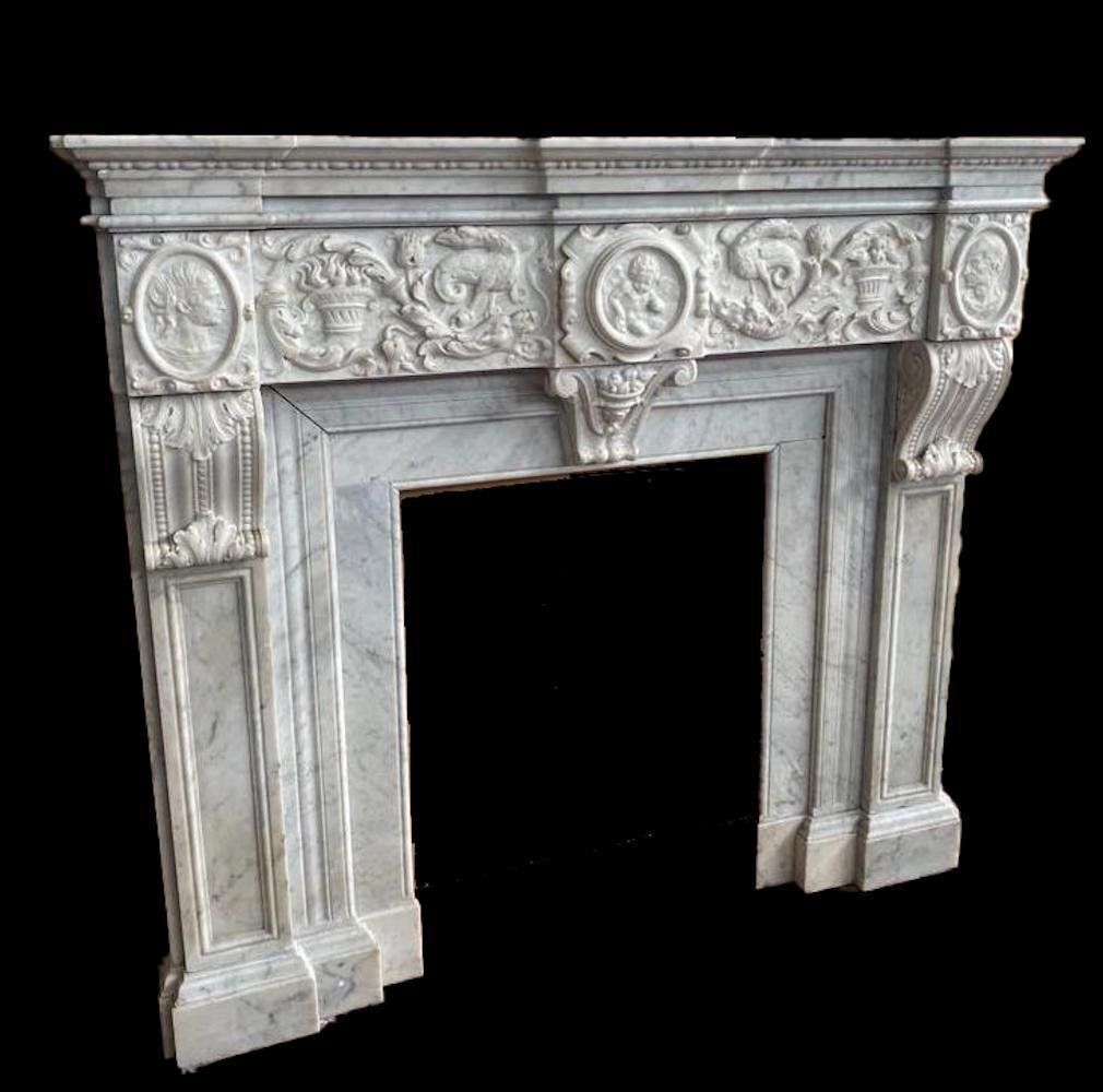 Italian Neoclassical Imperial Fireplace In White Marble, 1780 photo furniture
