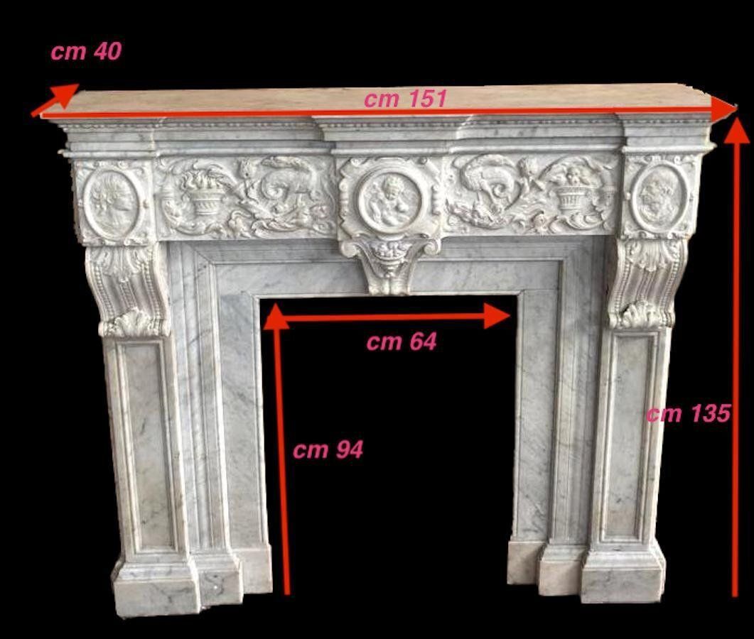 Italian Neoclassical Imperial Fireplace In White Marble, 1780 photo for sale