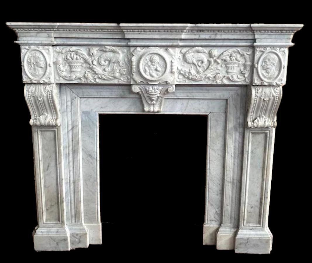 Italian Neoclassical Imperial Fireplace In White Marble, 1780 photo buy