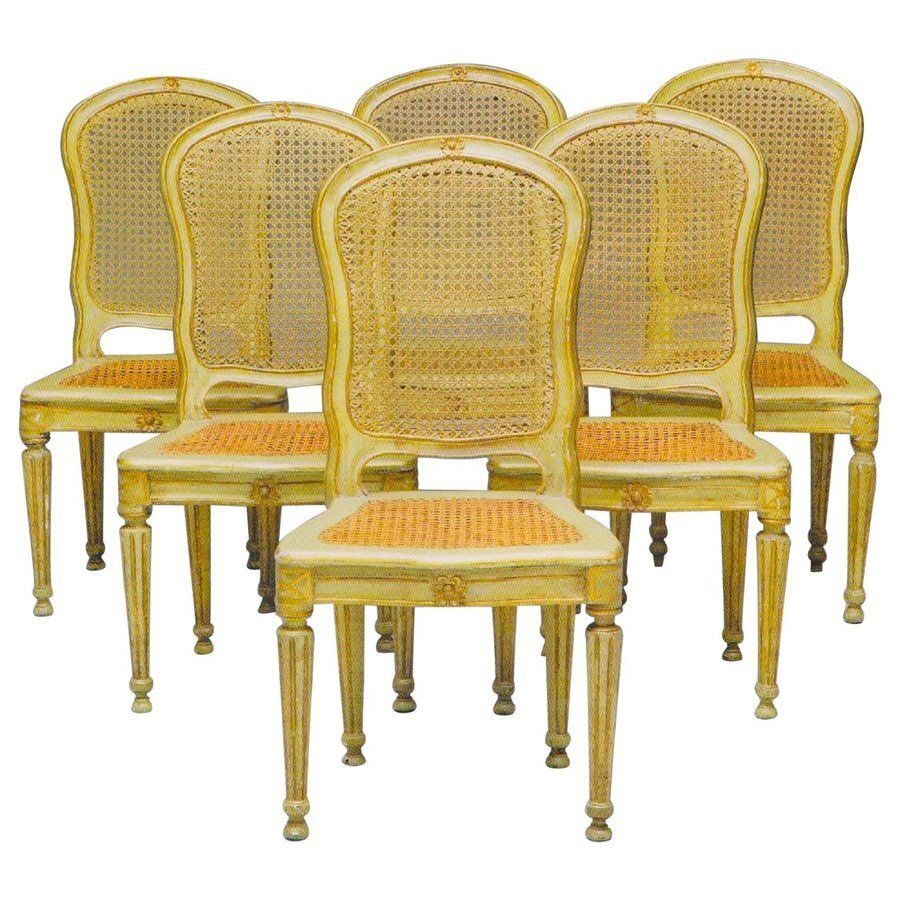 18th Century Italian Painted And Parcel Gilt Chairs, Set Of 6
