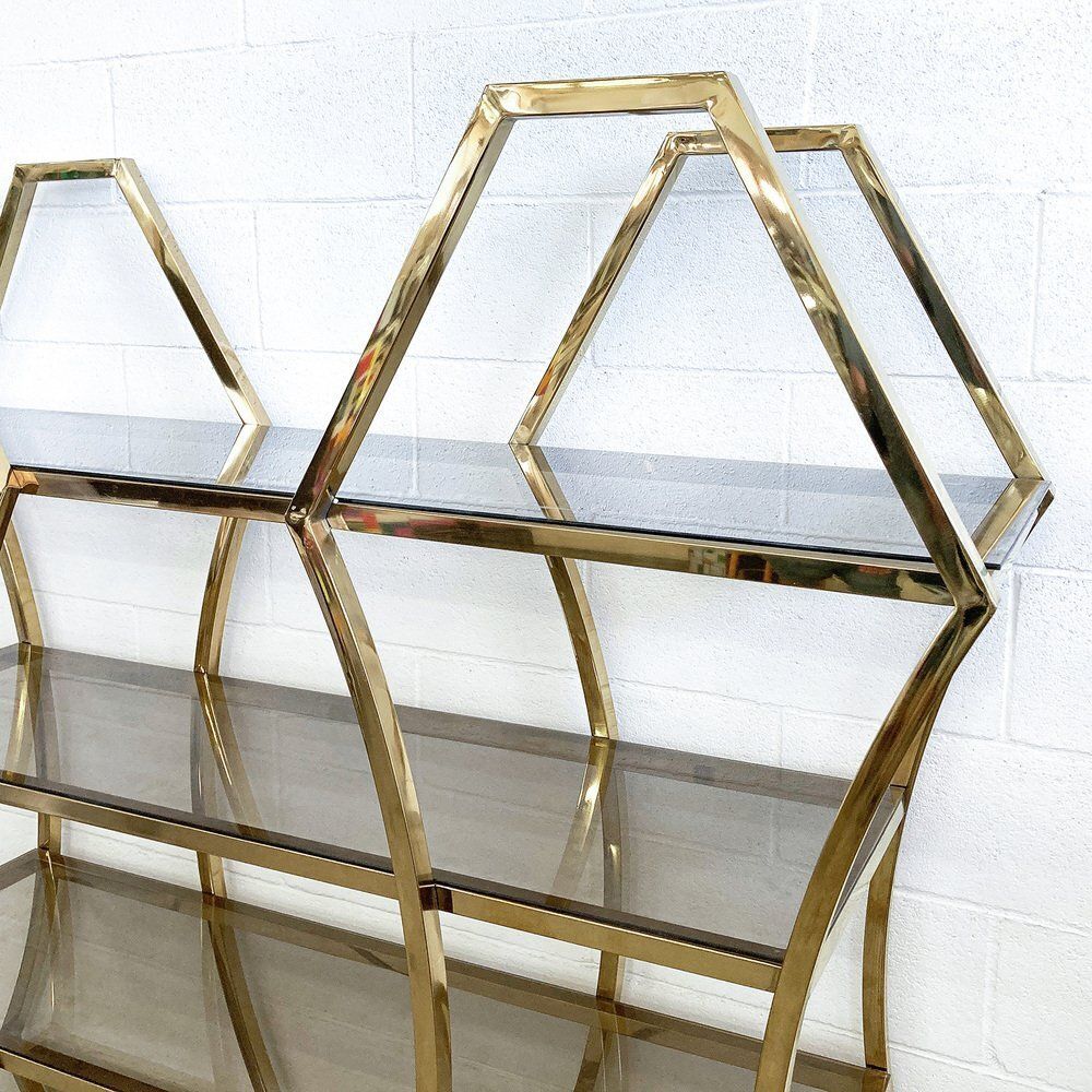 Shelf In Golden Brass And Smoked Glass photo vintage