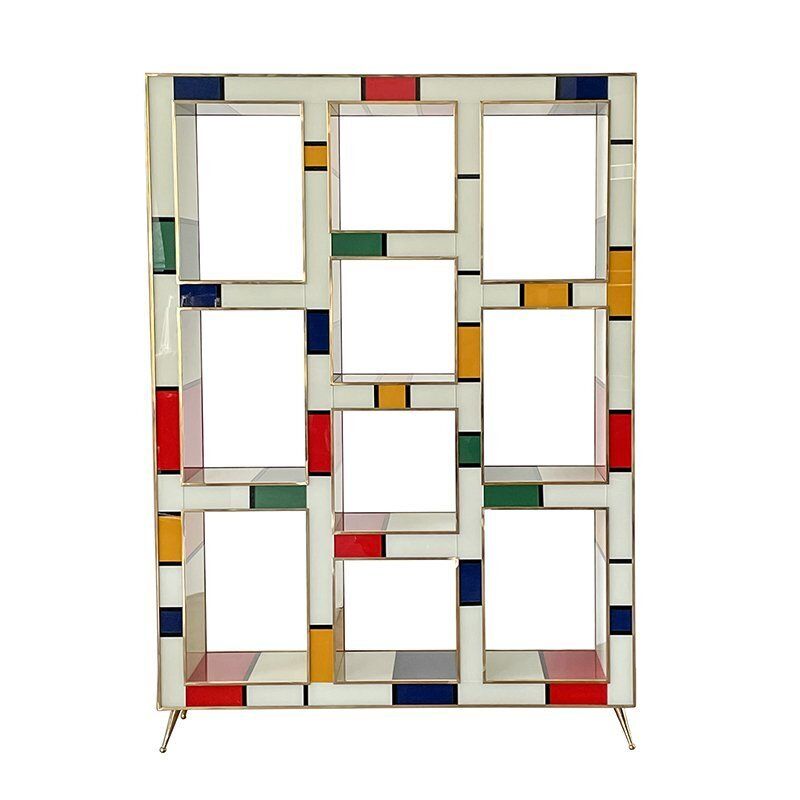 Mondrian Style Wooden Bookcase Covered In Glass, 1980s photo for sale