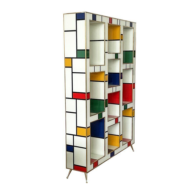 Mondrian Style Wooden Bookcase Covered In Glass, 1980s photo Furniture