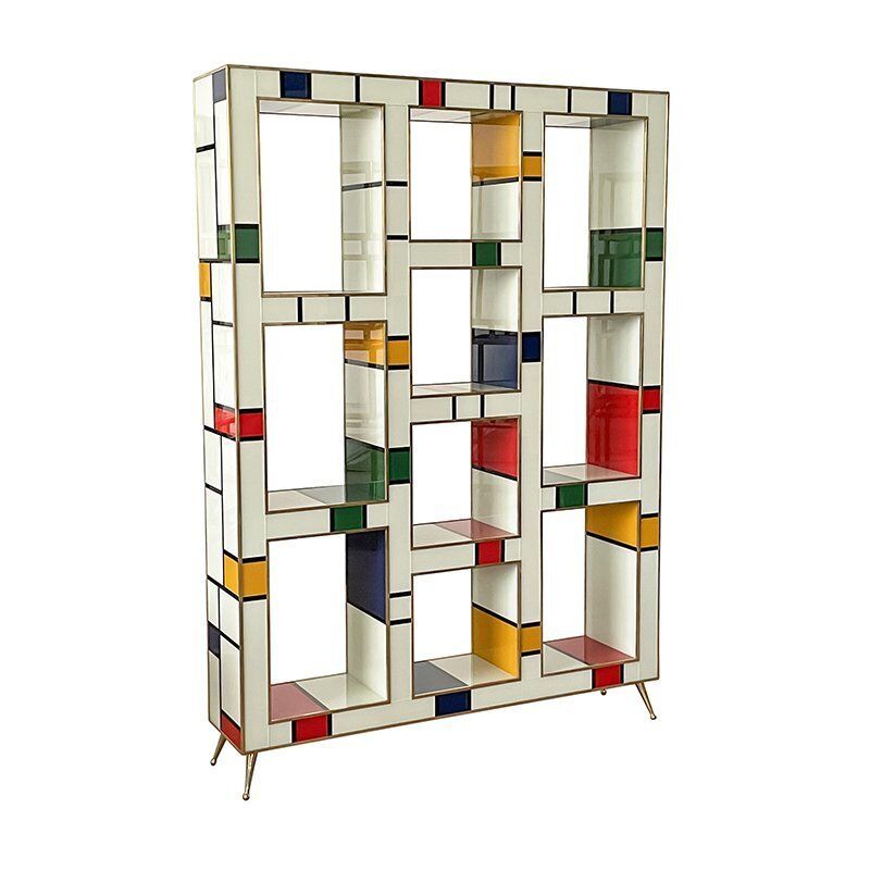 Mondrian Style Wooden Bookcase Covered In Glass, 1980s photo 6696.0