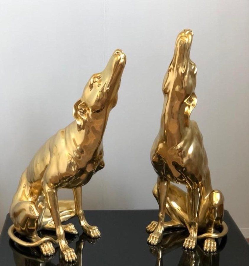 Gilt Bronze Sculptures Of Dogs, Set Of 2 photo for sale