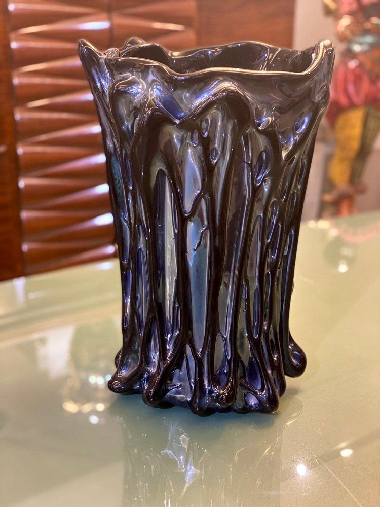 photo for sale Black Iridescent Murano Glass Vase, 1980s