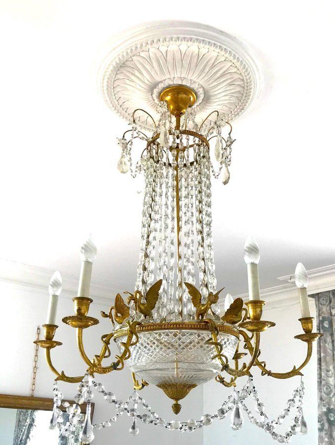Empire Gilt Bronze And Cut Crystal Chandelier, 1815 photo Lighting