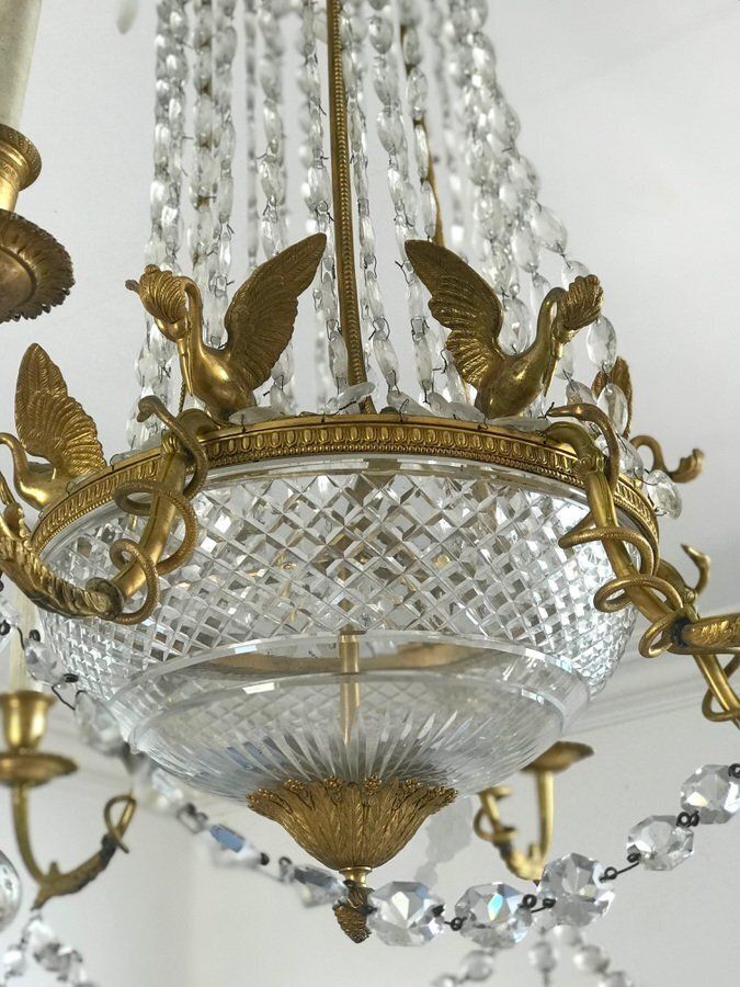 Empire Gilt Bronze And Cut Crystal Chandelier, 1815 photo vinterior