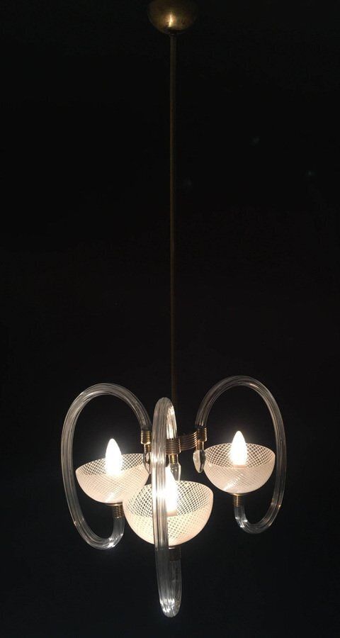 Precious Chandelier Reticello By Ercole Barovier, Venice, 1940s photo for sale