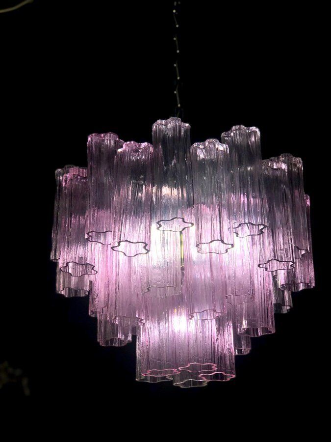 Pink Tronchi Pair Of Murano Glass Chandelier By Toni Zuccheri For Venini, 1970s photo buy